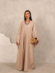 LINEN KAFTAN & INNER DRESS SET - BEIGE