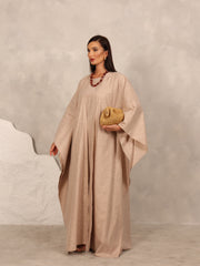 LINEN KAFTAN & INNER DRESS SET - BEIGE