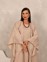 LINEN KAFTAN & INNER DRESS SET - BEIGE