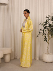 SILK LONG ABAYA & PANTS SET - METALLIC YELLOW