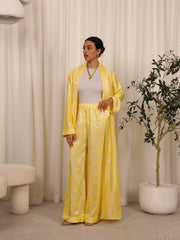 SILK LONG ABAYA & PANTS SET - METALLIC YELLOW