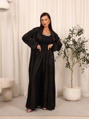 SILK LONG ABAYA & PANTS SET - BLACK