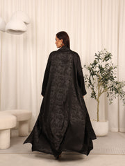 SILK LONG ABAYA & PANTS SET - BLACK