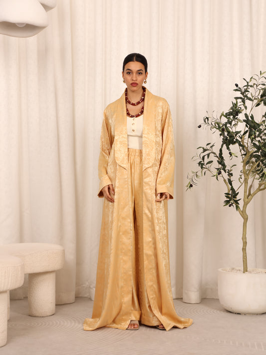 SILK LONG ABAYA & PANTS SET - GOLD