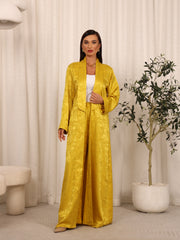 SILK LONG ABAYA & PANTS SET - MUSTARD YELLOW