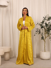 SILK LONG ABAYA & PANTS SET - MUSTARD YELLOW