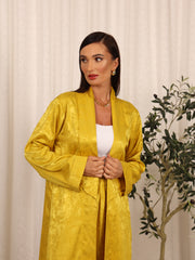 SILK LONG ABAYA & PANTS SET - MUSTARD YELLOW