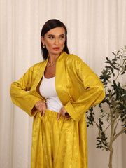 SILK LONG ABAYA & PANTS SET - MUSTARD YELLOW