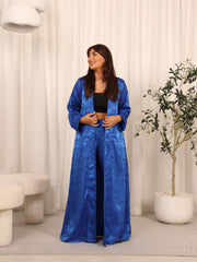 SILK LONG ABAYA & PANTS SET - BLUE