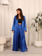 SILK LONG ABAYA & PANTS SET - BLUE