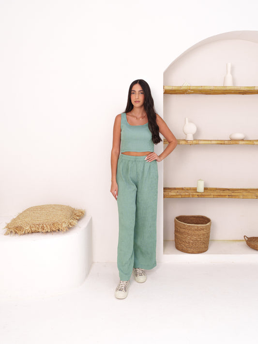 MARGARITA PANTS & CROP TOP CO-ORD - PISTACHIO
