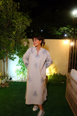 EMBROIDERED KAFTAN DRESS - SILVER