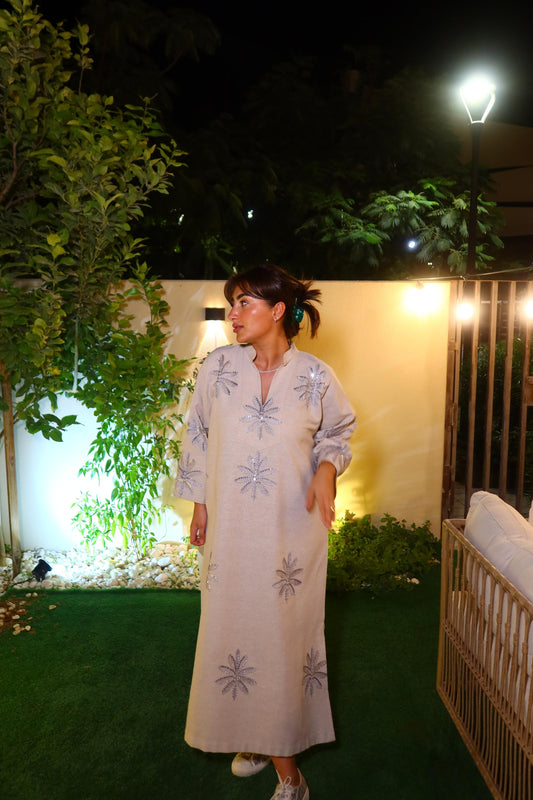 EMBROIDERED KAFTAN DRESS - SILVER