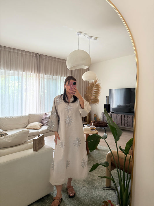 EMBROIDERED KAFTAN DRESS - SILVER