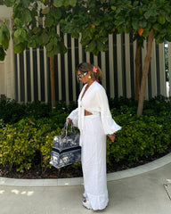 LINEN PANTS & LONG SLEEVE CROPPED SHIRT SET