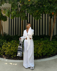 LINEN PANTS & LONG SLEEVE CROPPED SHIRT SET