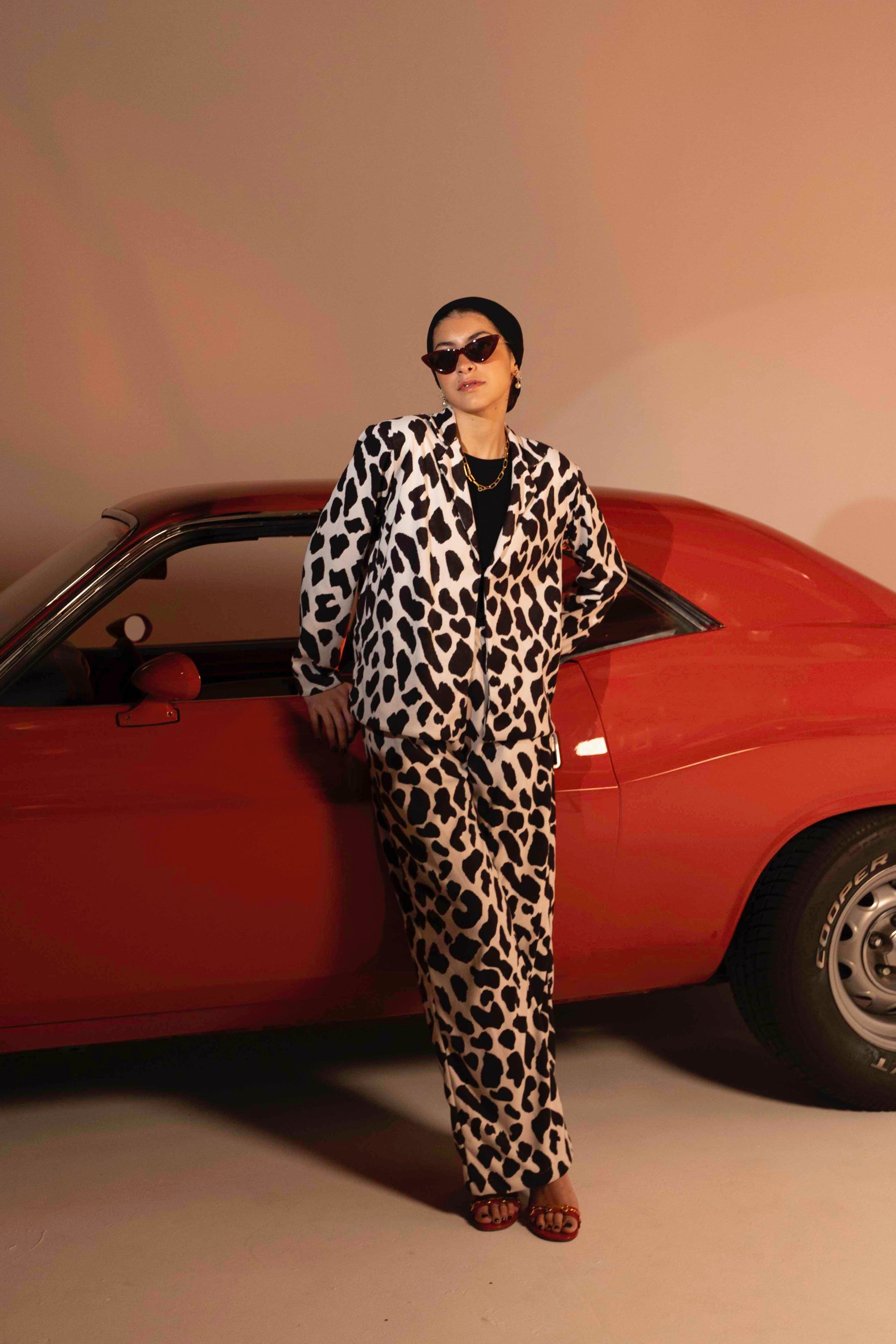 BYSARAD | DALMATIAN FAUX SUEDE PANTS & BLAZER SET