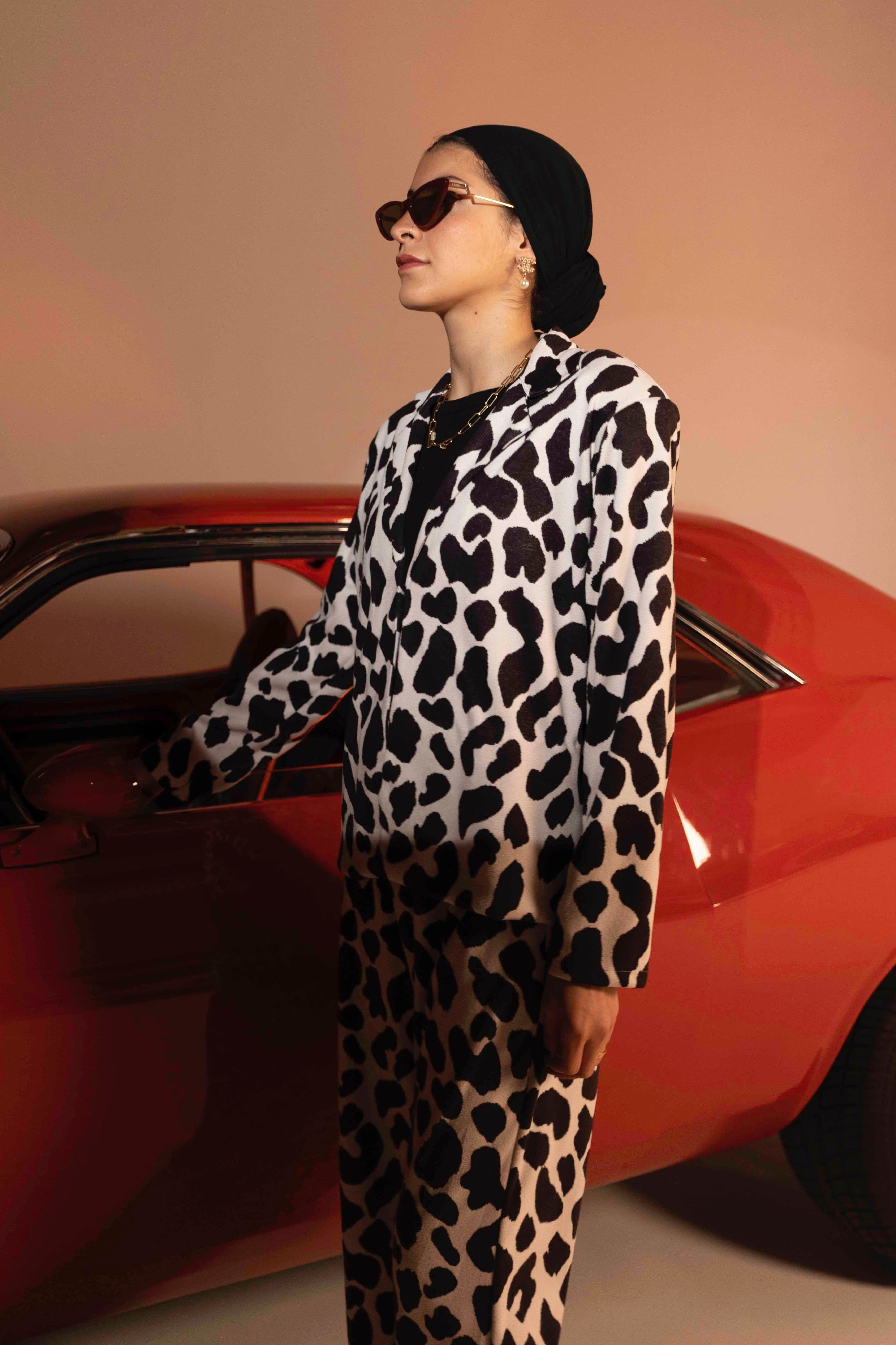 BYSARAD | DALMATIAN FAUX SUEDE PANTS & BLAZER SET