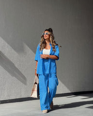 BYSARAD | DENEN PANTS & SHIRT CO-ORD - BLUE