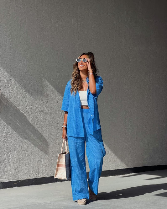 BYSARAD | DENEN PANTS & SHIRT CO-ORD - BLUE