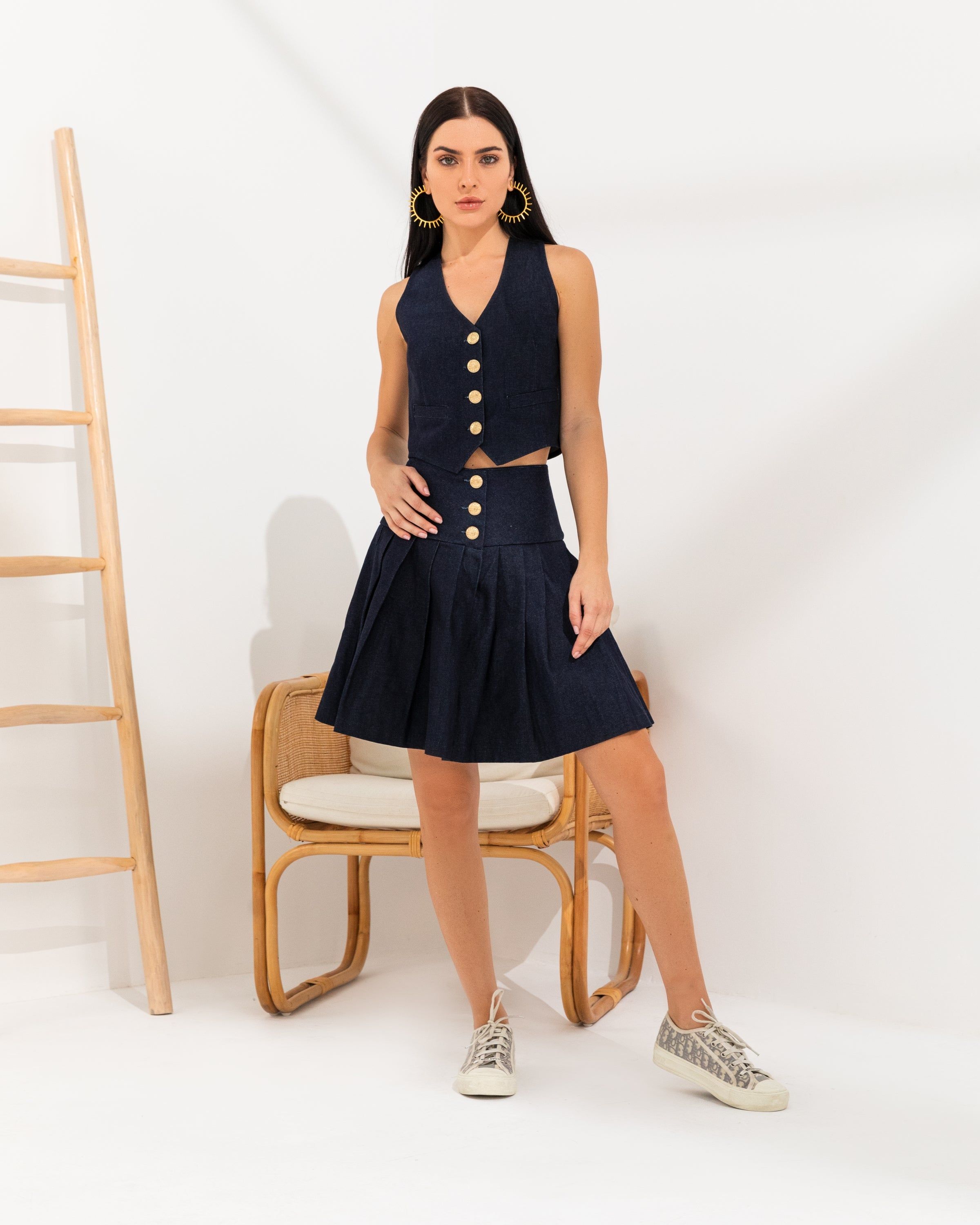 BYSARAD | DENIM SKIRT & WAISTCOAT CO-ORD - BLUE