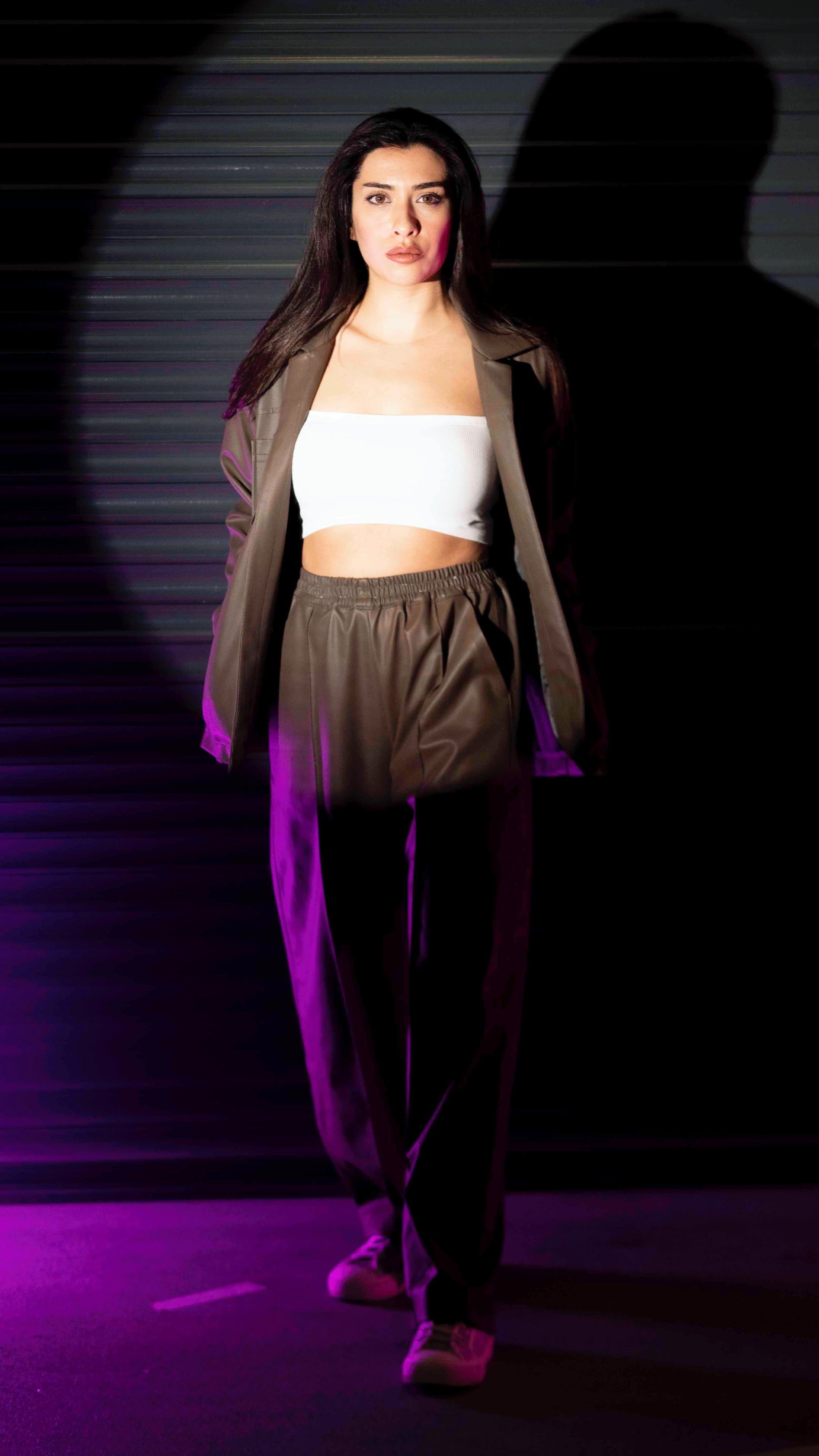 BYSARAD | FAUX LEATHER PANTS - BROWN