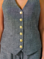 BYSARAD | LINEN PANTS & RELAXED WAISTCOAT CO-ORD - CHARCOAL