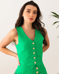 BYSARAD | LINEN SKIRT & WAISTCOAT CO-ORD - EMERALD GREEN