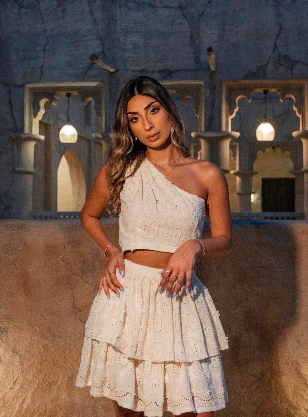 BYSARAD | MEDUSA BRODERIE SKIRT & CROP TOP CO-ORD - OFF WHITE