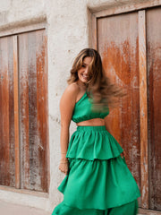BYSARAD | RUFFLES SKIRT & CROP TOP CO-ORD - GREEN