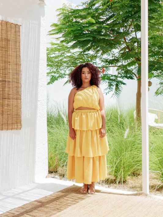 BYSARAD | RUFFLES SKIRT & CROP TOP CO-ORD - YELLOW