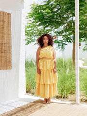 BYSARAD | RUFFLES SKIRT & CROP TOP CO-ORD - YELLOW