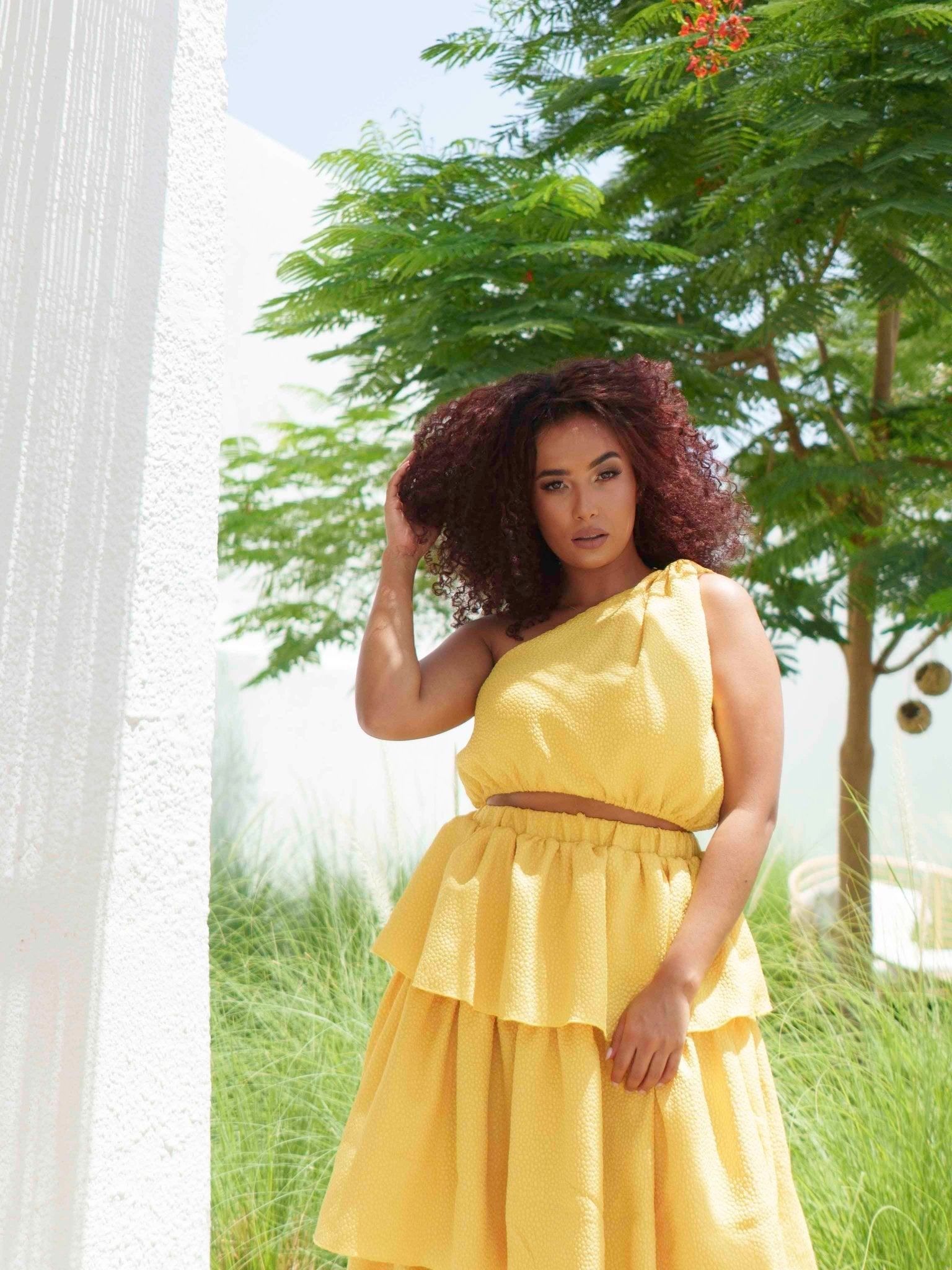 BYSARAD | RUFFLES SKIRT & CROP TOP CO-ORD - YELLOW
