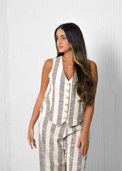 BYSARAD | STRIPED LINED PANTS & RELAXED WAISTCOAT CO-ORD - GREY