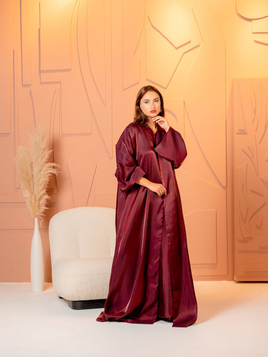 BYSARAD | THE AFRA ABAYA - METALLIC BURGUNDY