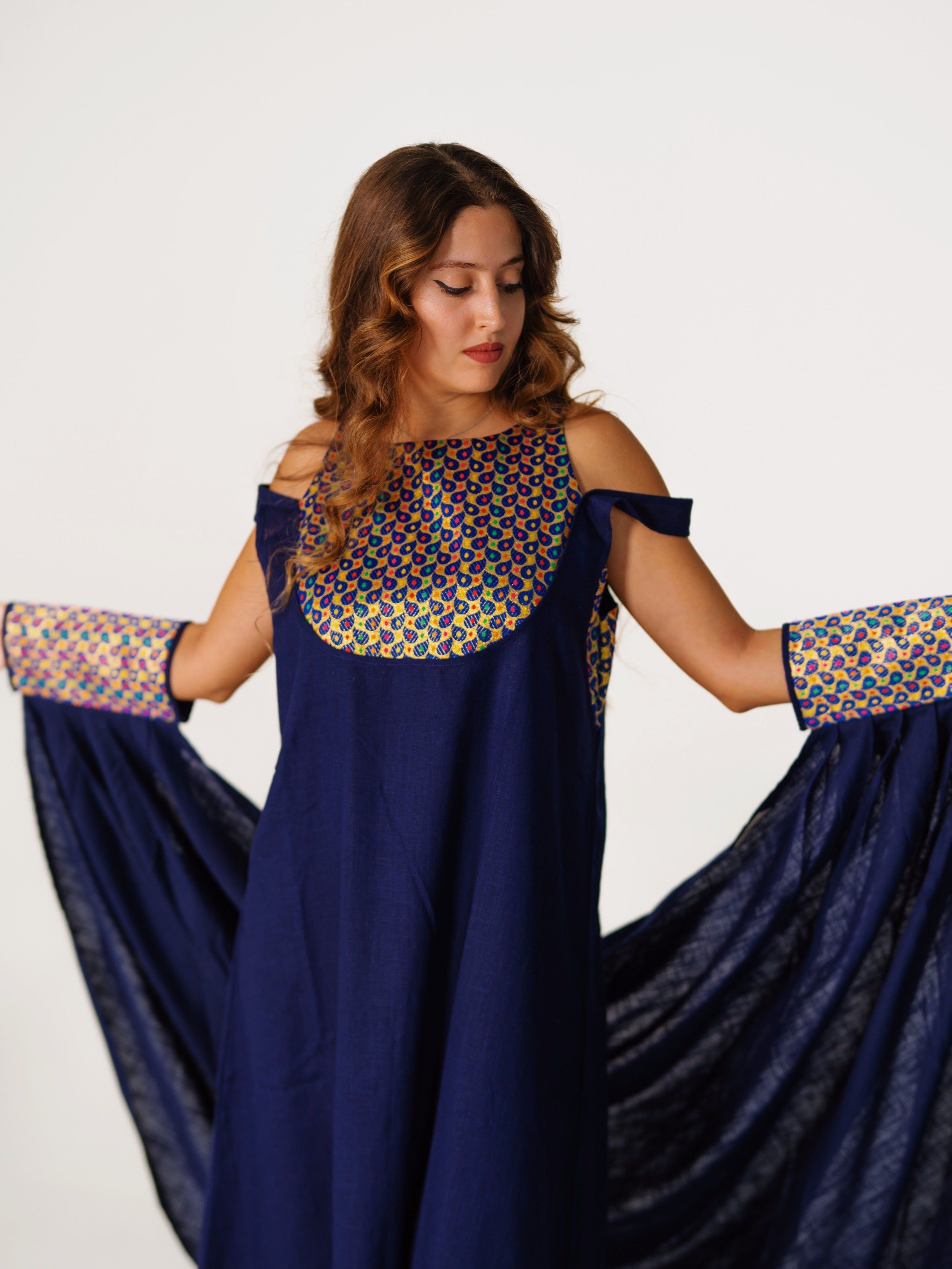 BYSARAD | THE CALYPSO 2-PIECE KAFTAN SET - NAVY & GOLD
