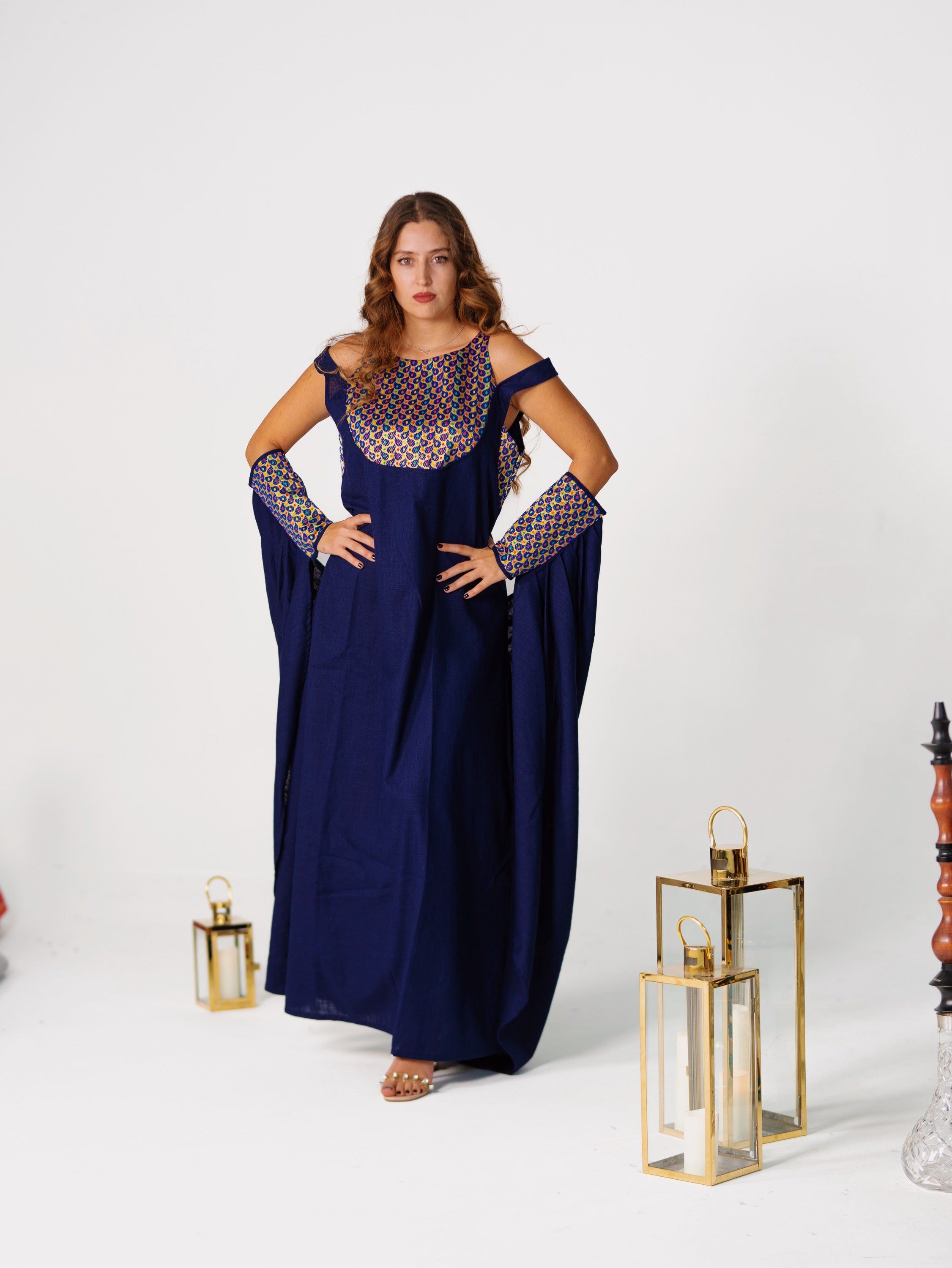 BYSARAD | THE CALYPSO 2-PIECE KAFTAN SET - NAVY & GOLD