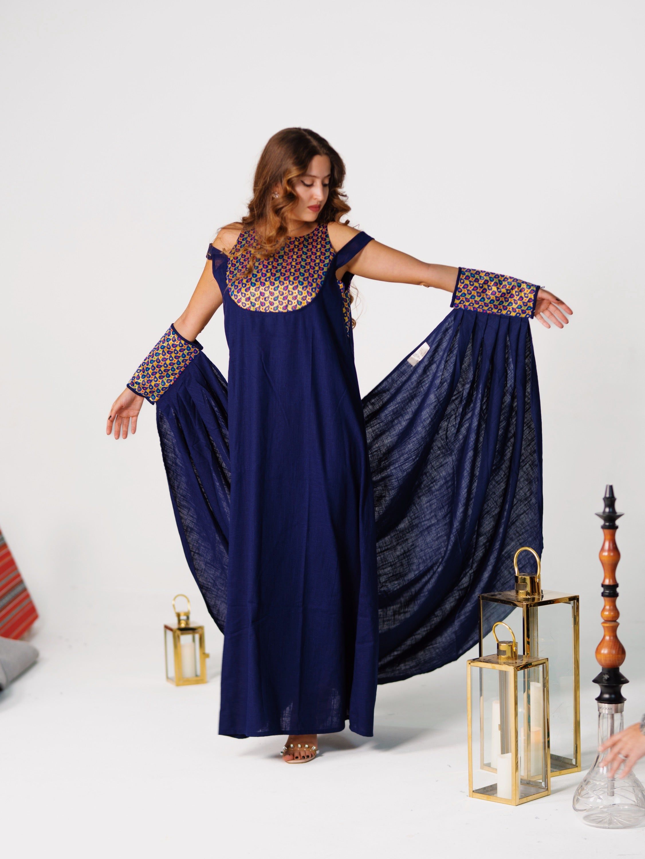 BYSARAD | THE CALYPSO 2-PIECE KAFTAN SET - NAVY & GOLD