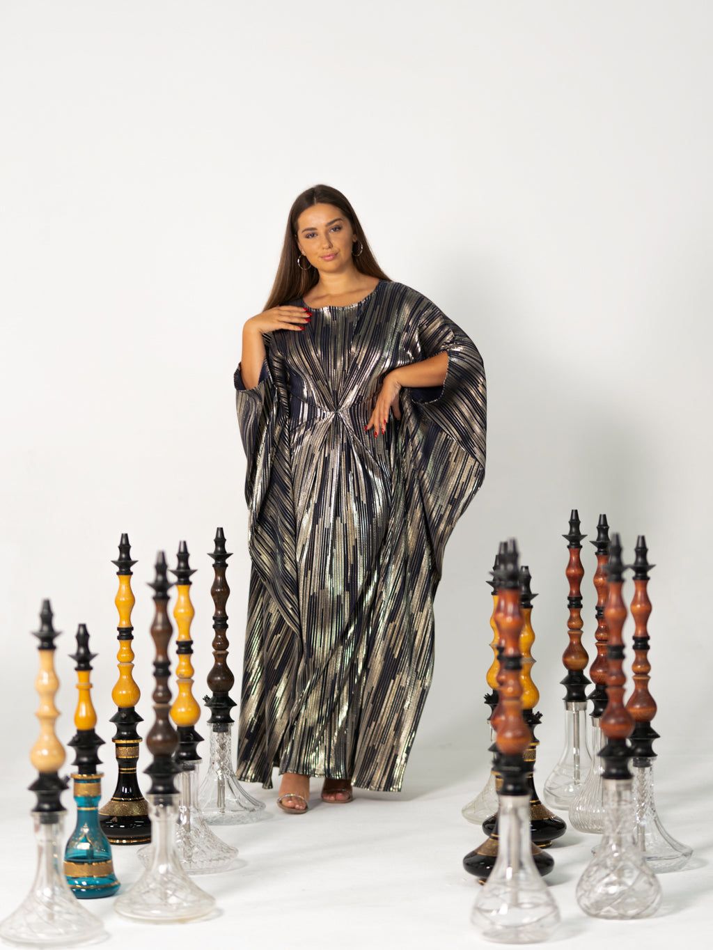 BYSARAD | THE CLIO KAFTAN DRESS - METALLIC BLUE