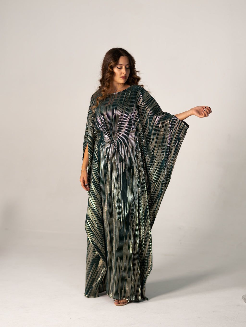 BYSARAD | THE CLIO KAFTAN DRESS - METALLIC GREEN