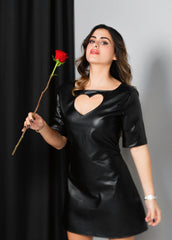 BYSARAD | THE LOVE CAPSULE - FAUX LEATHER BLACK DRESS - BLACK