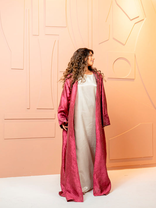 BYSARAD | THE MARIYA ABAYA - METALLIC BURGUNDY
