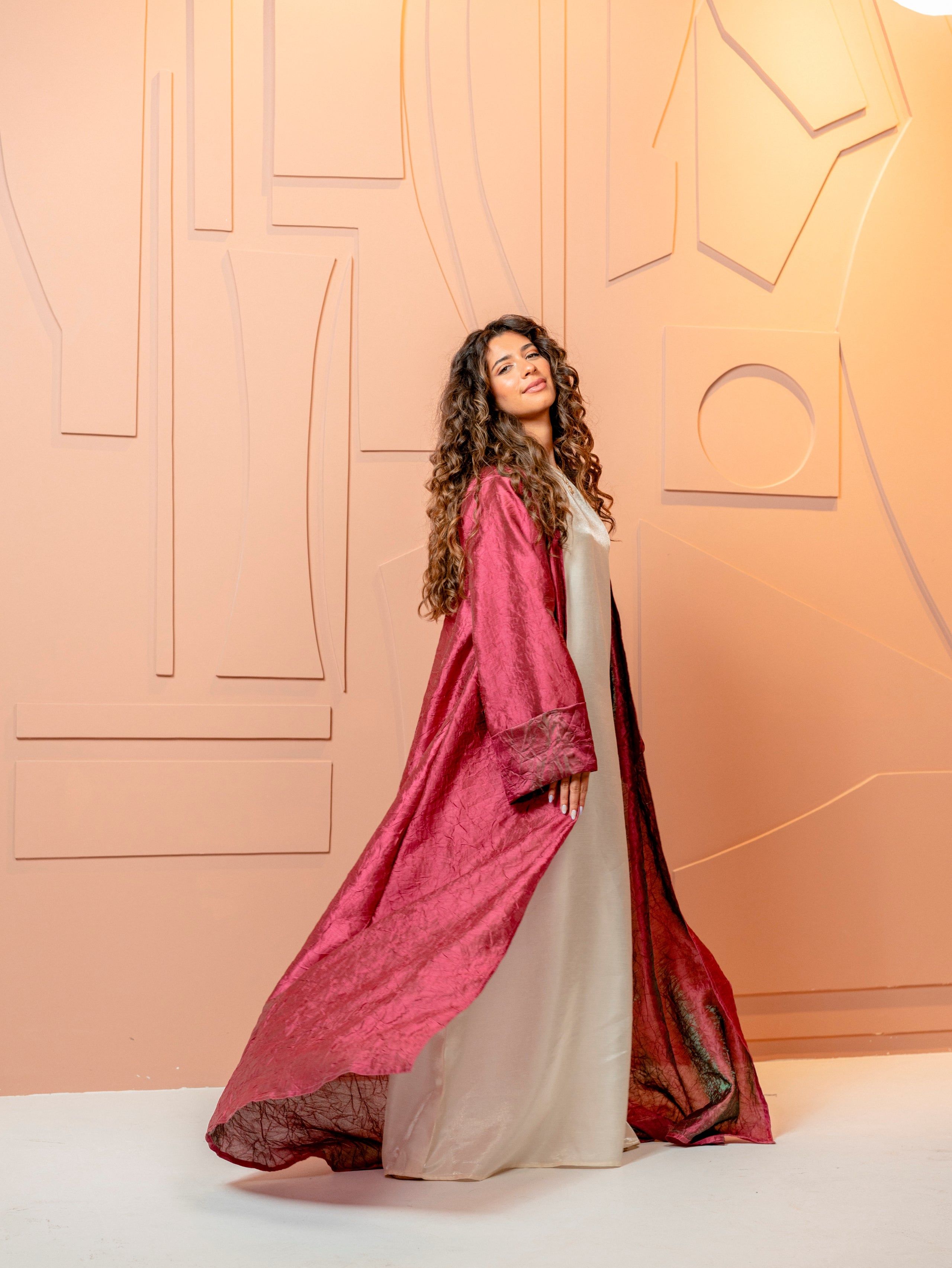 BYSARAD | THE MARIYA ABAYA - METALLIC BURGUNDY