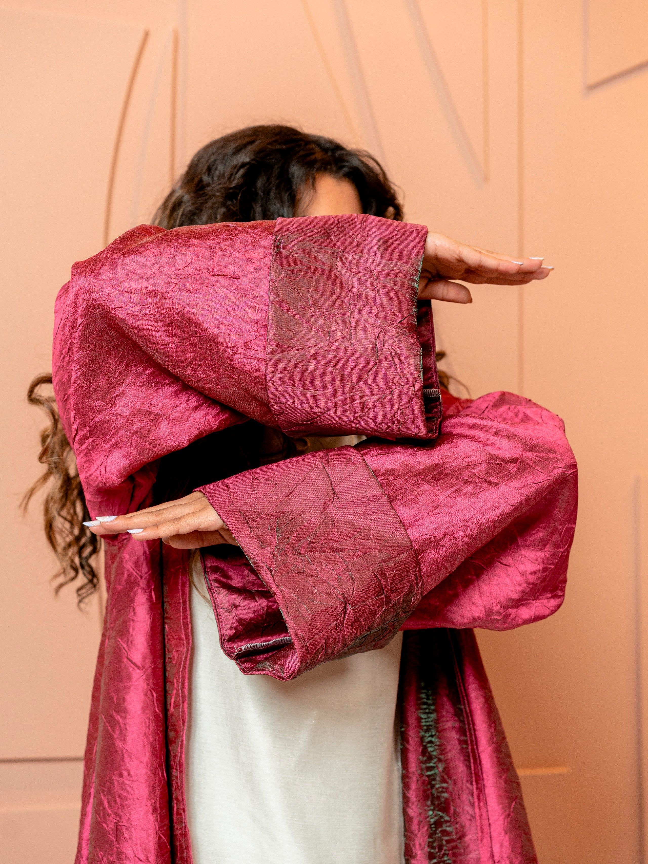 BYSARAD | THE MARIYA ABAYA - METALLIC BURGUNDY