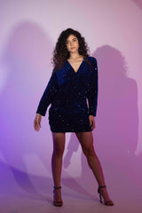 BYSARAD | VELVET SEQUIN LONG SLEEVE MINI DRESS