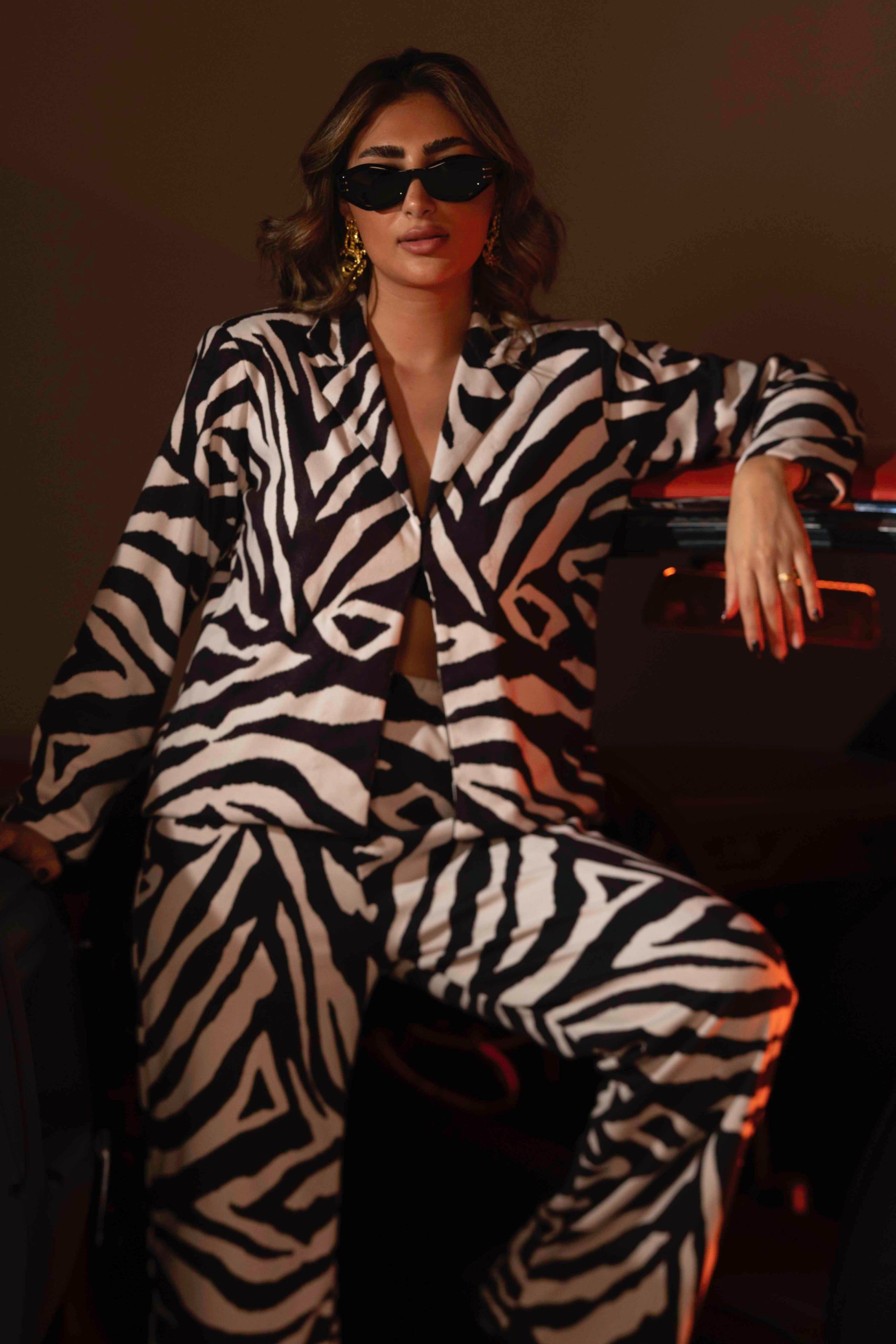 BYSARAD | ZEBRA FAUX SUEDE PANTS & BLAZER SET