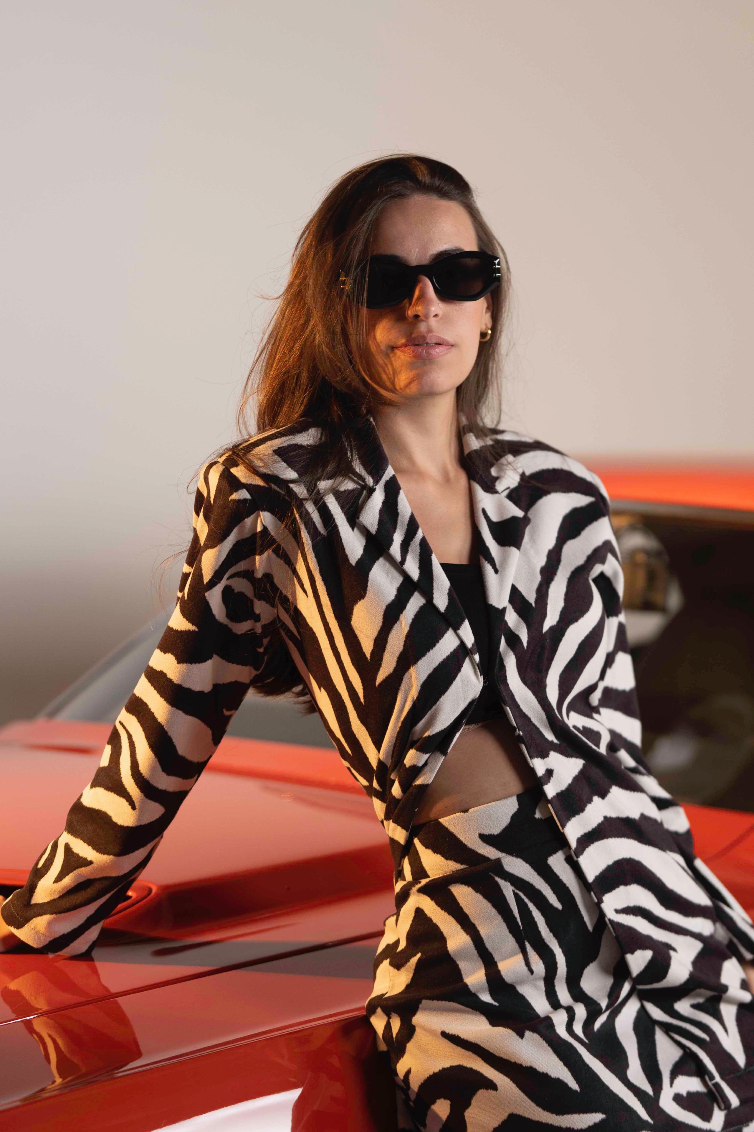 BYSARAD | ZEBRA FAUX SUEDE SKIRT & BLAZER SET