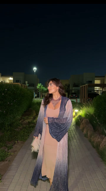 THE MAHRA ABAYA - BLUE PINK OMBRE SHIMMER