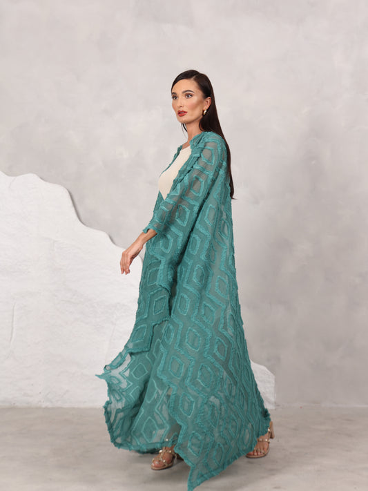 3D EMBROIDERED KAFTAN - TEAL GREEN