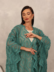 3D EMBROIDERED KAFTAN - TEAL GREEN